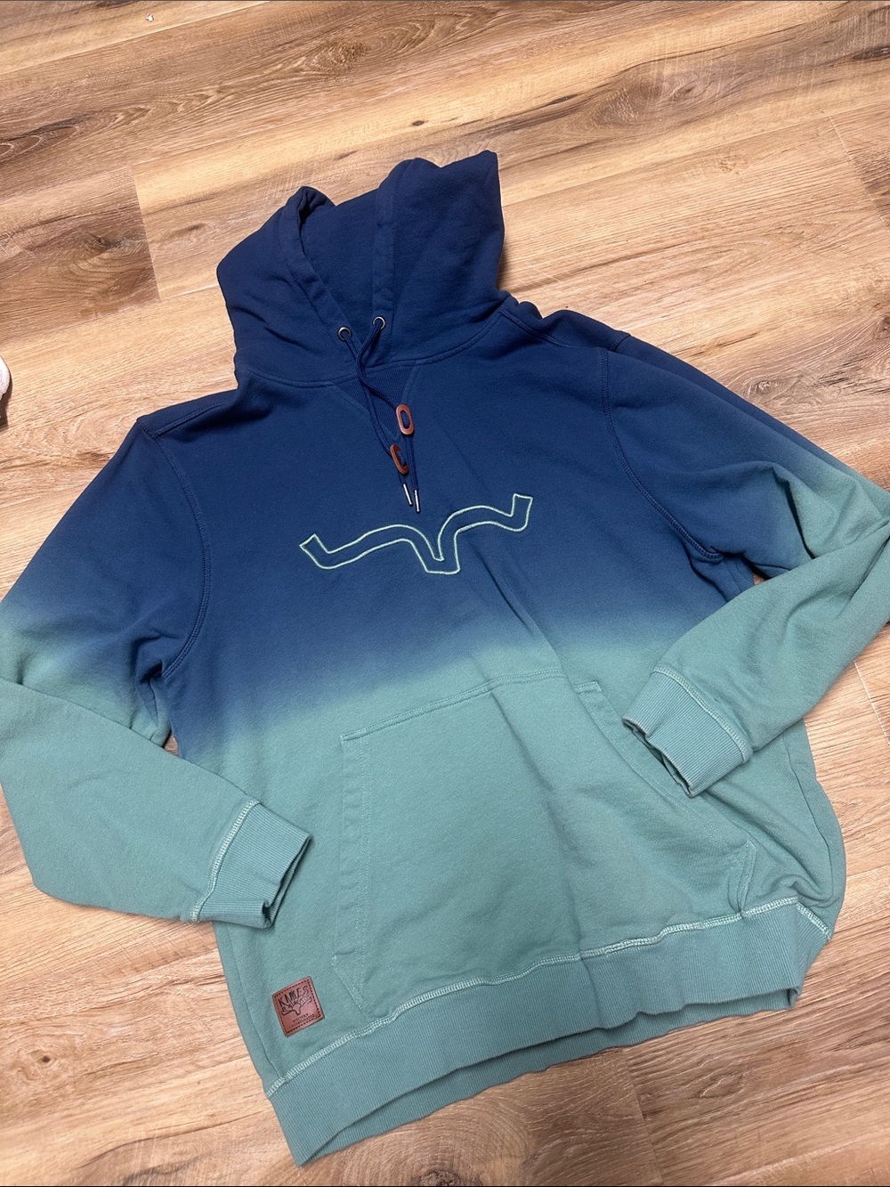 Ombré Blue to Teal Pullover Hoodie with Embroidered Logo